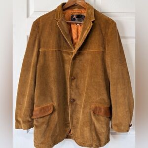 60s 70s Cresco Men’s Corduroy Blazer Jacket Sport Barn Coat Leather Trim ~ 42R